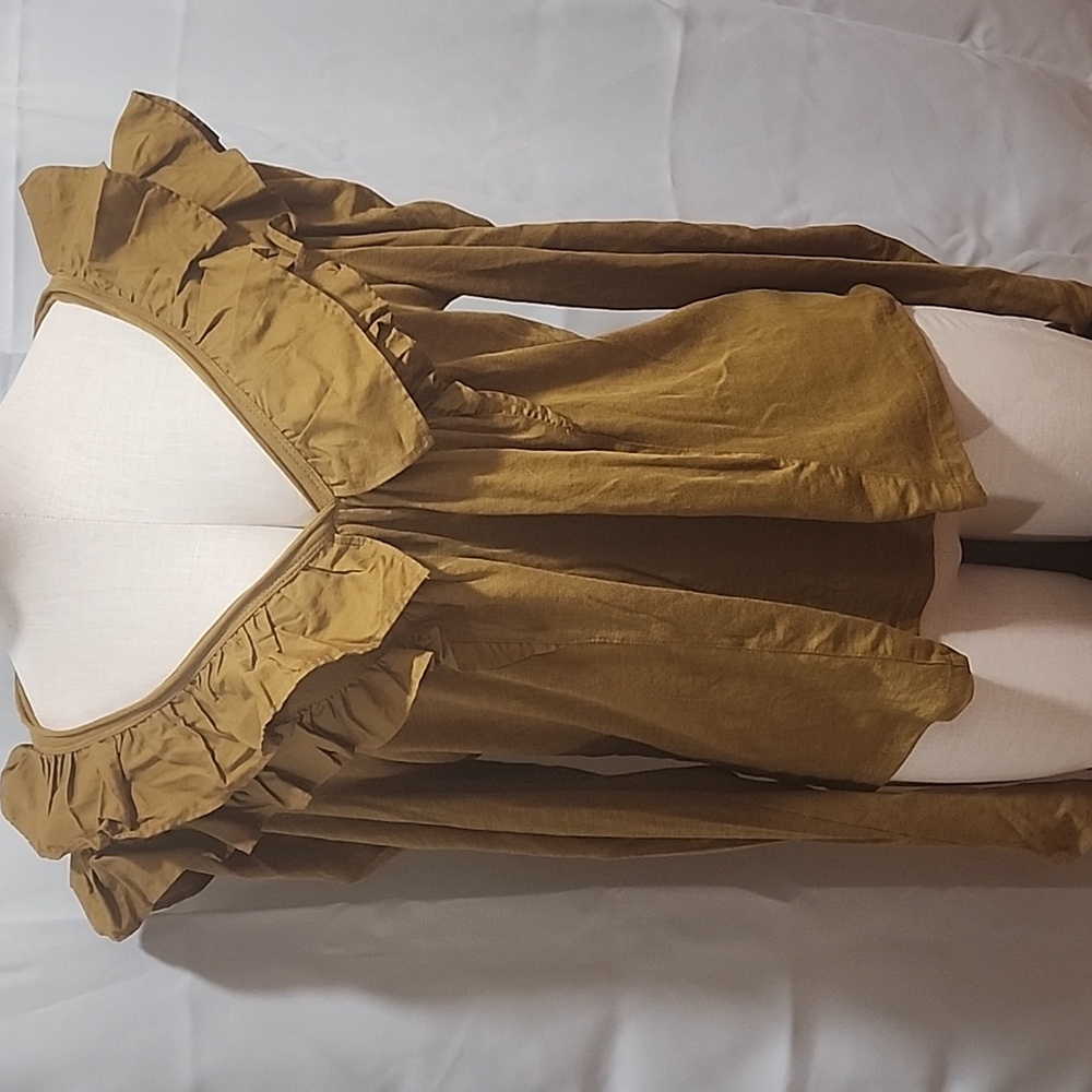 Anthropologie Gold Ruffled Sleeveless Blouse